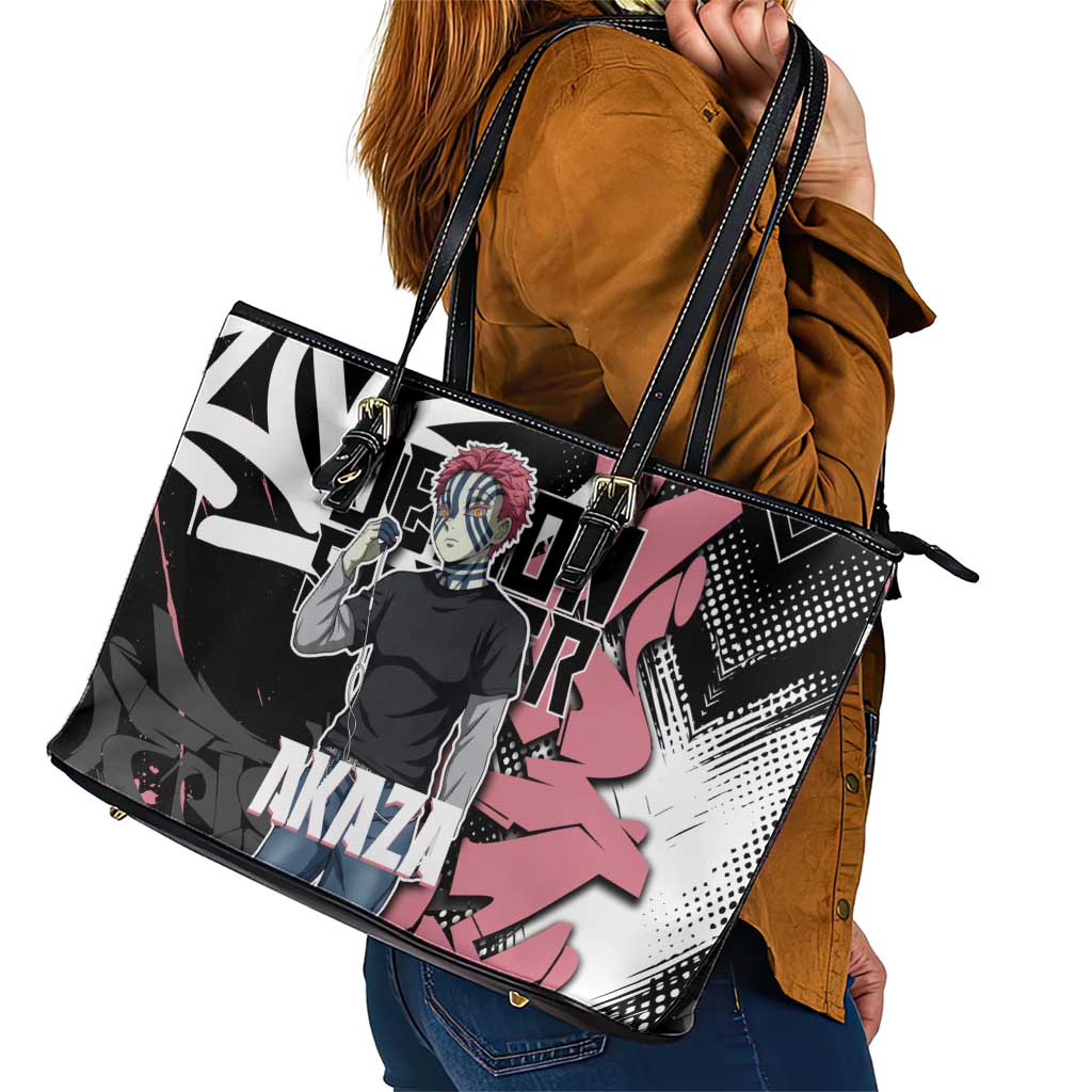 Akaza Demon Slayer Leather Tote Bag Pink & Black Graffiti Anime Graphic