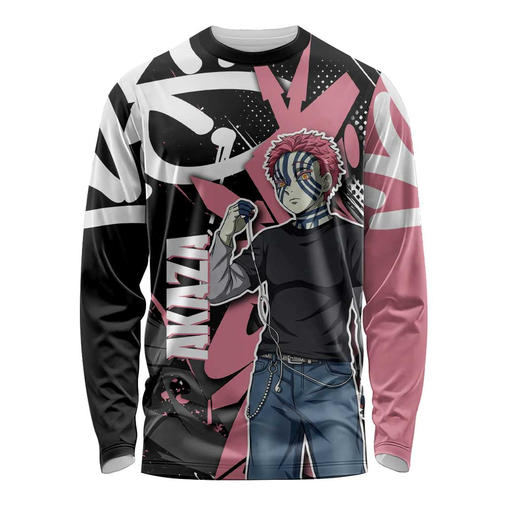 Akaza Demon Slayer Long Sleeve Shirt Pink & Black Graffiti Anime Graphic