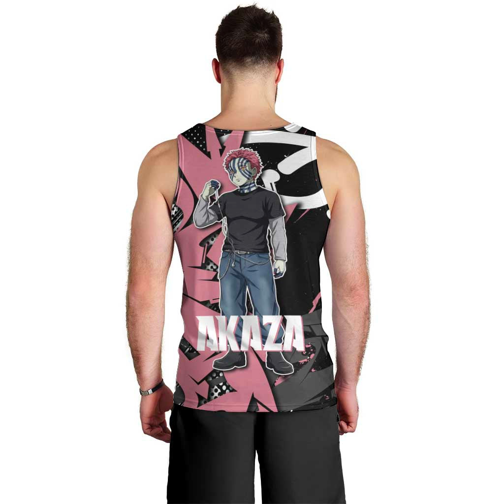 Akaza Demon Slayer Men Tank Top Pink & Black Graffiti Anime Graphic