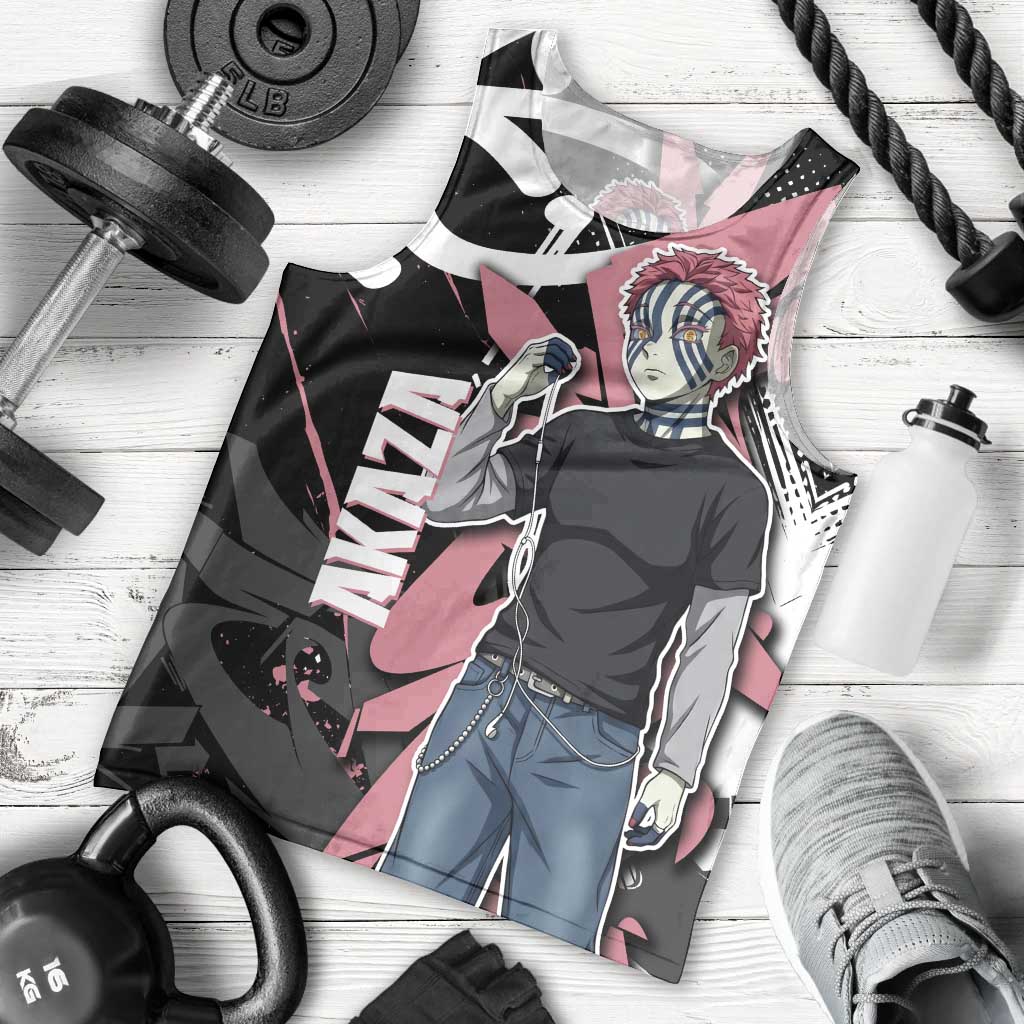 Akaza Demon Slayer Men Tank Top Pink & Black Graffiti Anime Graphic