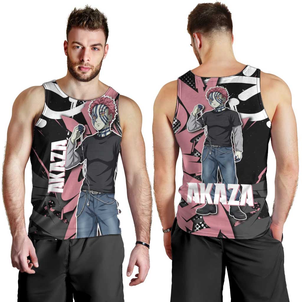 Akaza Demon Slayer Men Tank Top Pink & Black Graffiti Anime Graphic