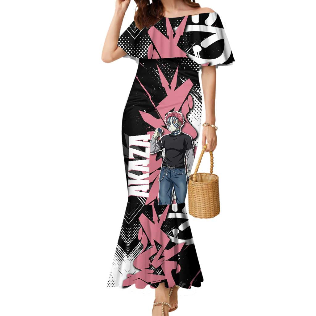 Akaza Demon Slayer Mermaid Dress Pink & Black Graffiti Anime Graphic