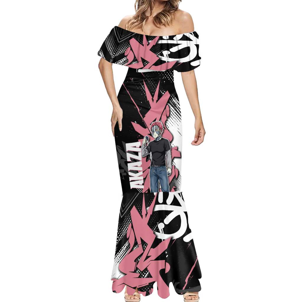 Akaza Demon Slayer Mermaid Dress Pink & Black Graffiti Anime Graphic