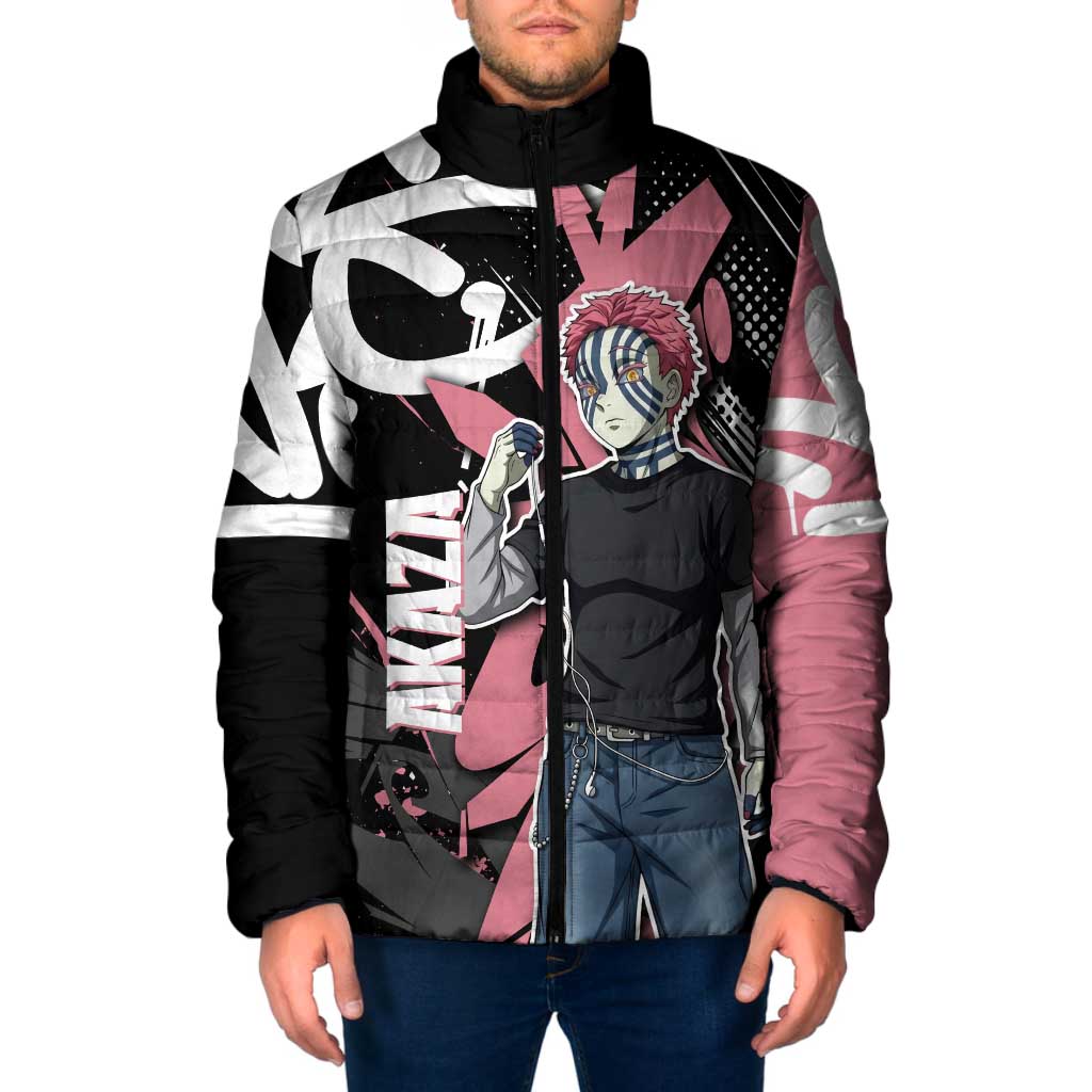 Akaza Demon Slayer Padded Jacket Pink & Black Graffiti Anime Graphic
