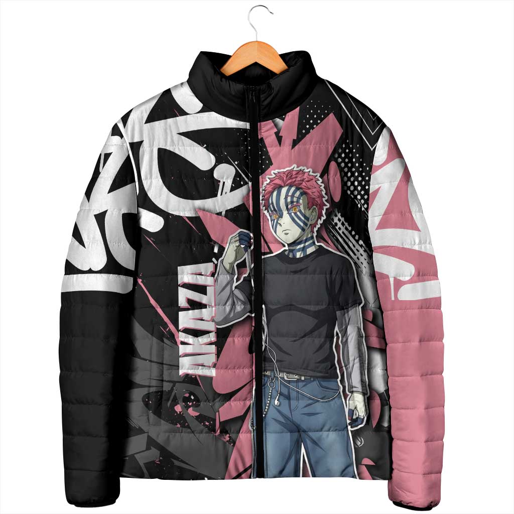 Akaza Demon Slayer Padded Jacket Pink & Black Graffiti Anime Graphic