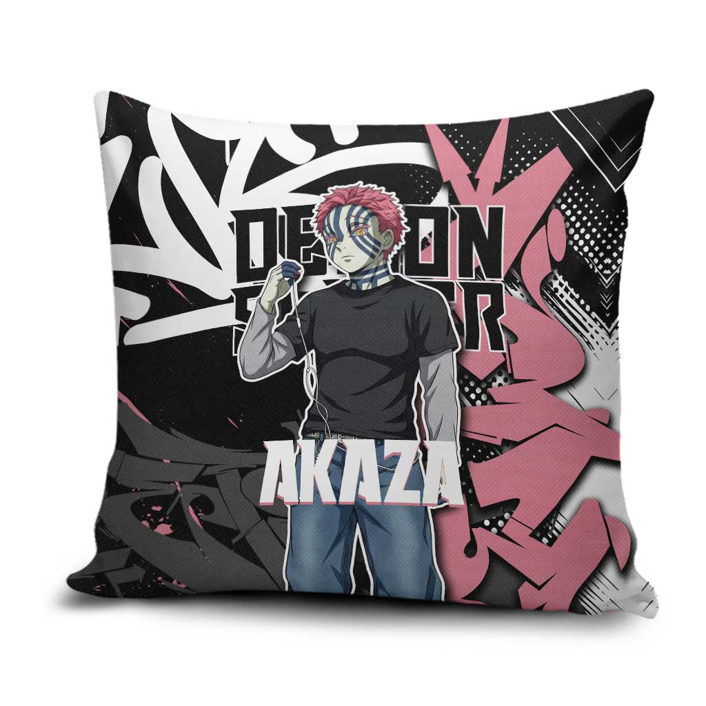 Akaza Demon Slayer Pillow Cover Pink & Black Graffiti Anime Graphic