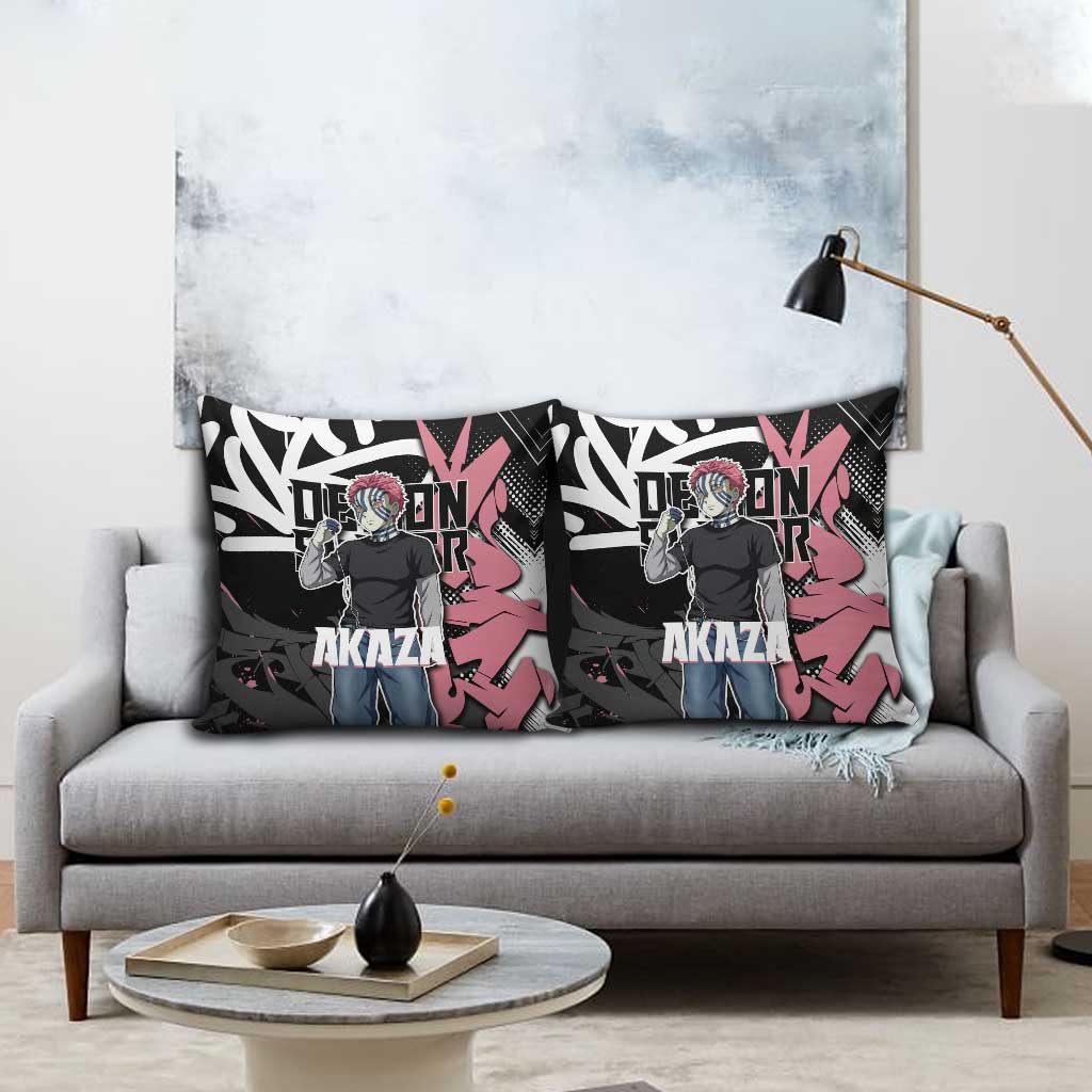 Akaza Demon Slayer Pillow Cover Pink & Black Graffiti Anime Graphic