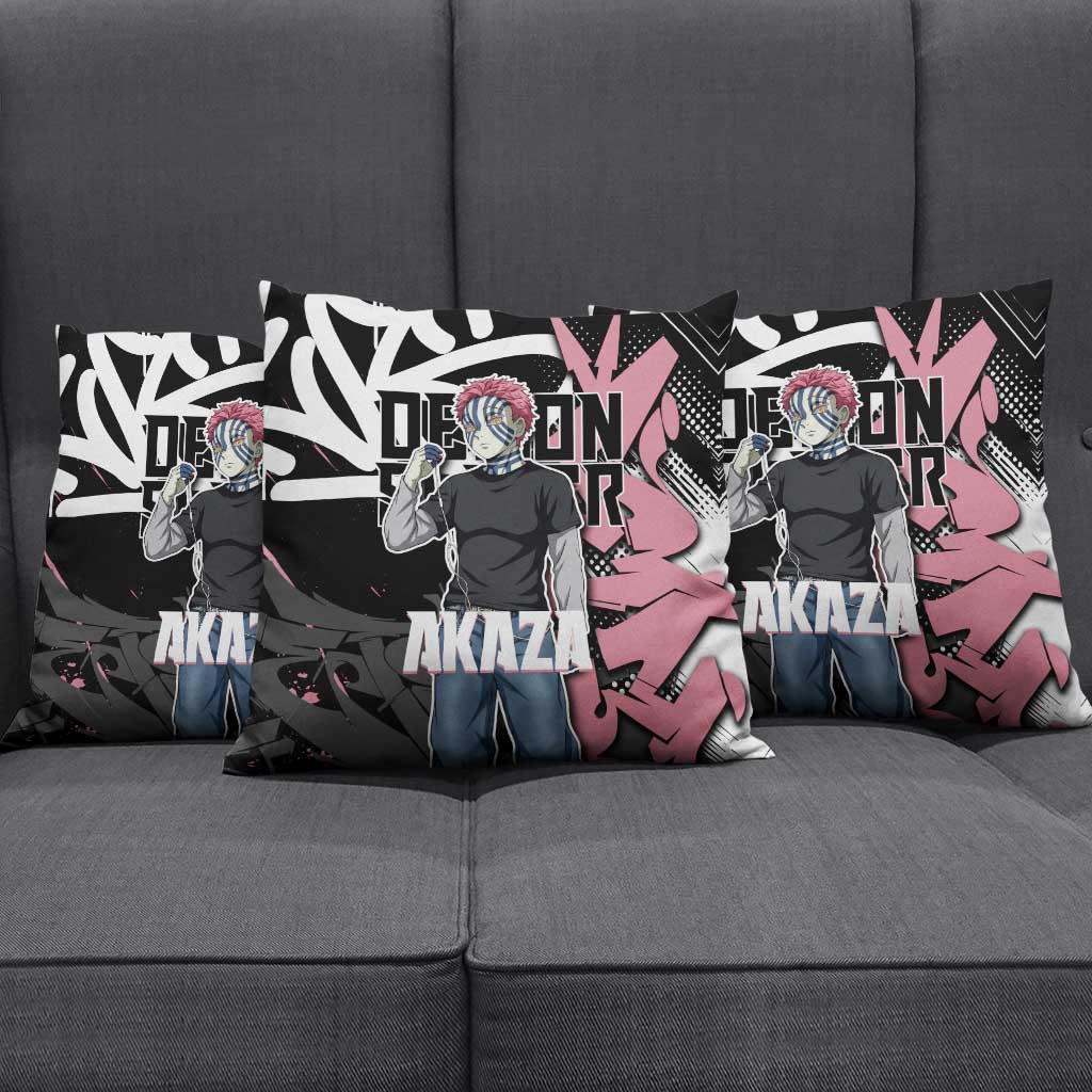 Akaza Demon Slayer Pillow Cover Pink & Black Graffiti Anime Graphic