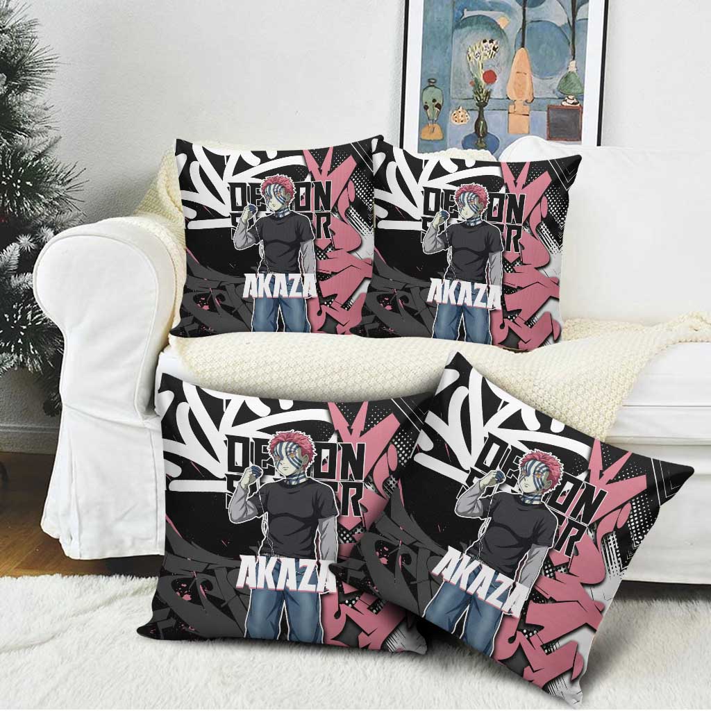 Akaza Demon Slayer Pillow Cover Pink & Black Graffiti Anime Graphic