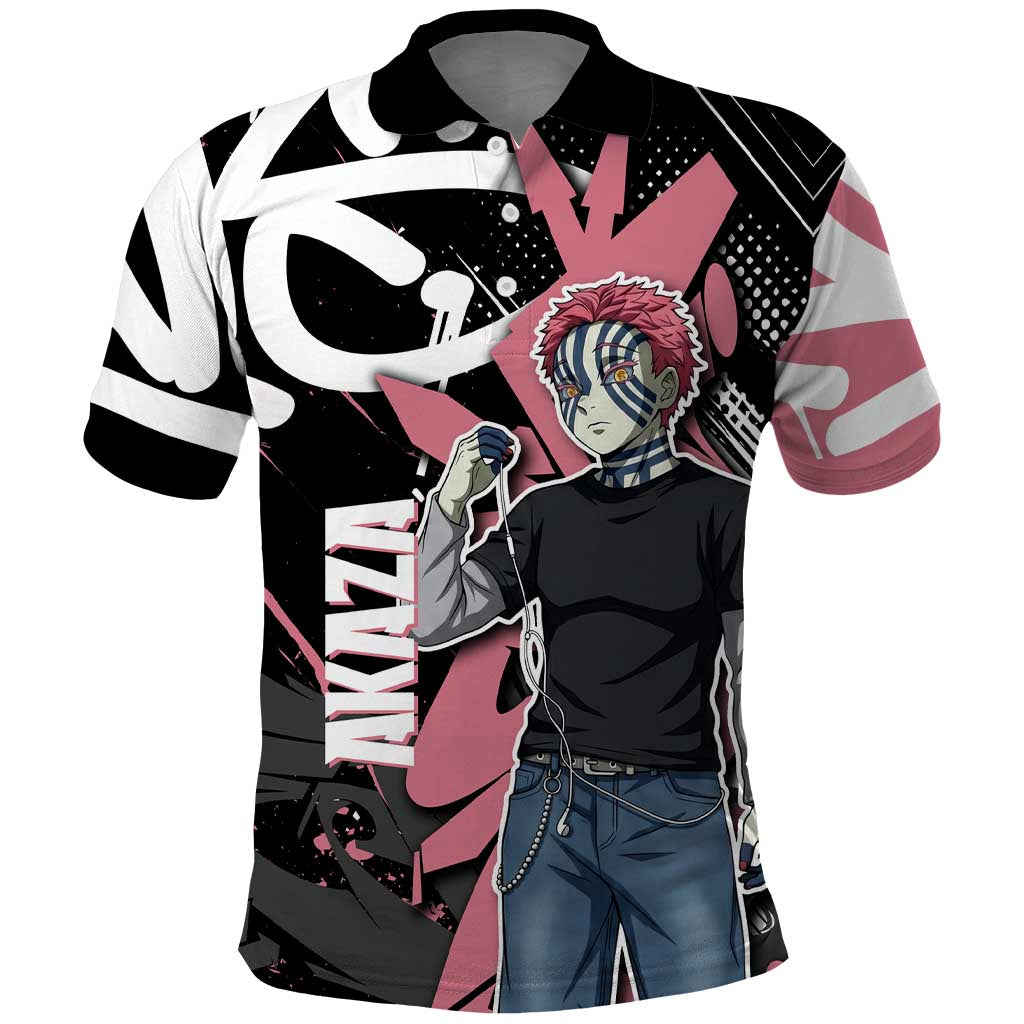 Akaza Demon Slayer Polo Shirt Pink & Black Graffiti Anime Graphic