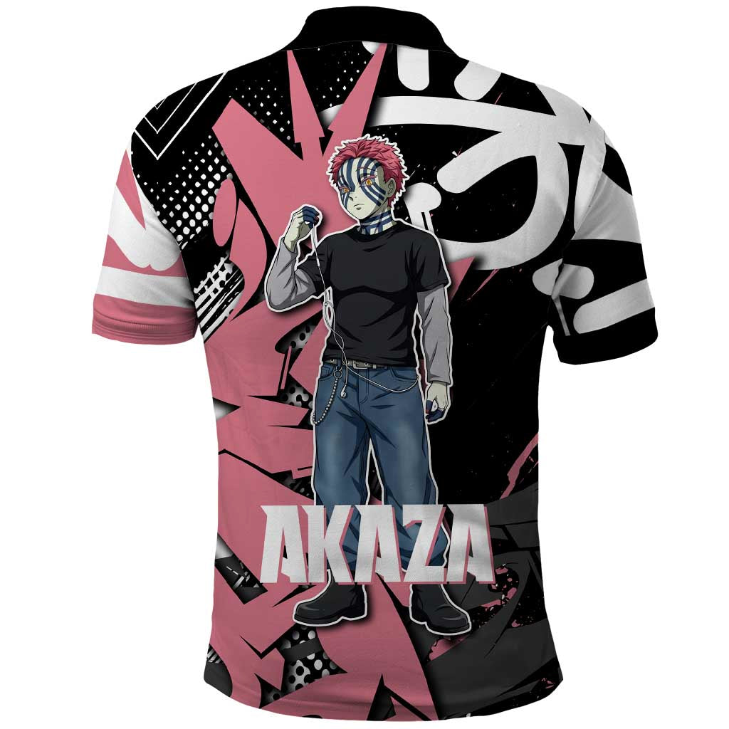 Akaza Demon Slayer Polo Shirt Pink & Black Graffiti Anime Graphic