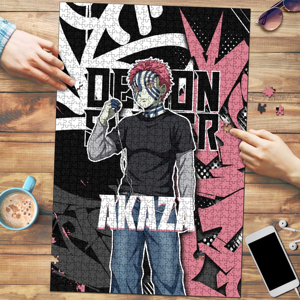 Akaza Demon Slayer Puzzle Pink & Black Graffiti Anime Graphic