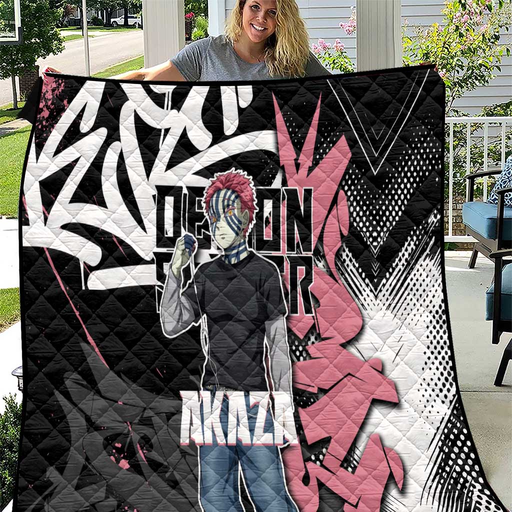 Akaza Demon Slayer Quilt Pink & Black Graffiti Anime Graphic