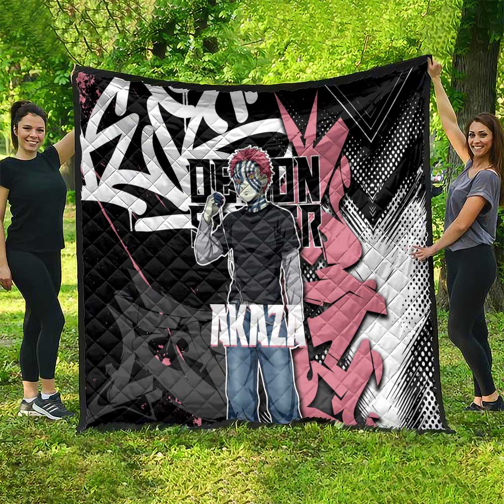 Akaza Demon Slayer Quilt Pink & Black Graffiti Anime Graphic