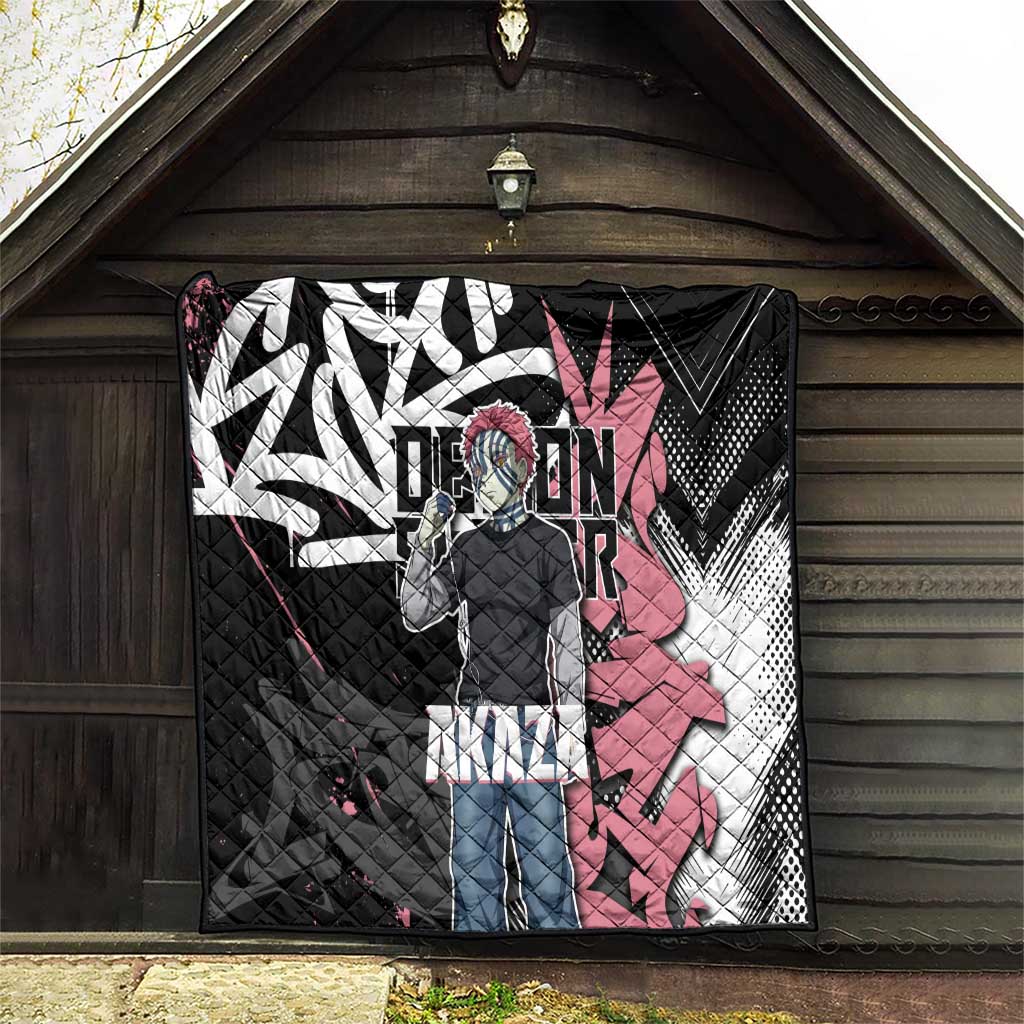 Akaza Demon Slayer Quilt Pink & Black Graffiti Anime Graphic