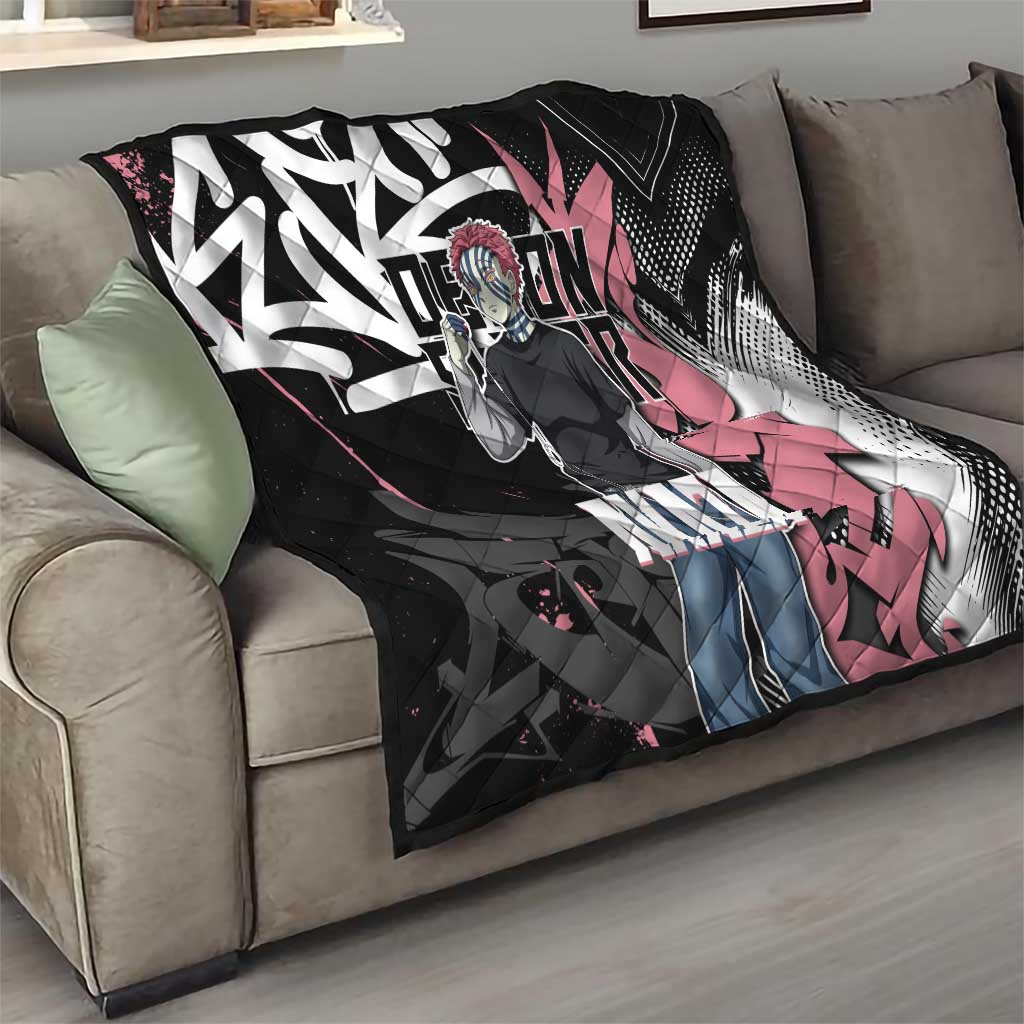 Akaza Demon Slayer Quilt Pink & Black Graffiti Anime Graphic
