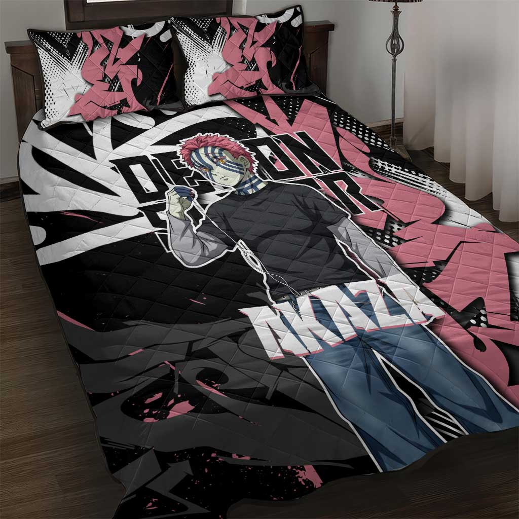 Akaza Demon Slayer Quilt Bed Set Pink & Black Graffiti Anime Graphic