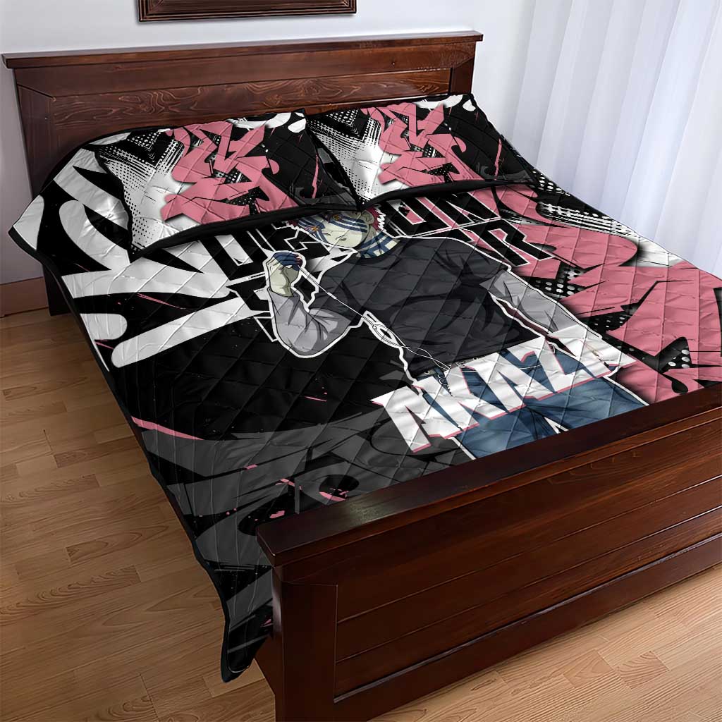 Akaza Demon Slayer Quilt Bed Set Pink & Black Graffiti Anime Graphic
