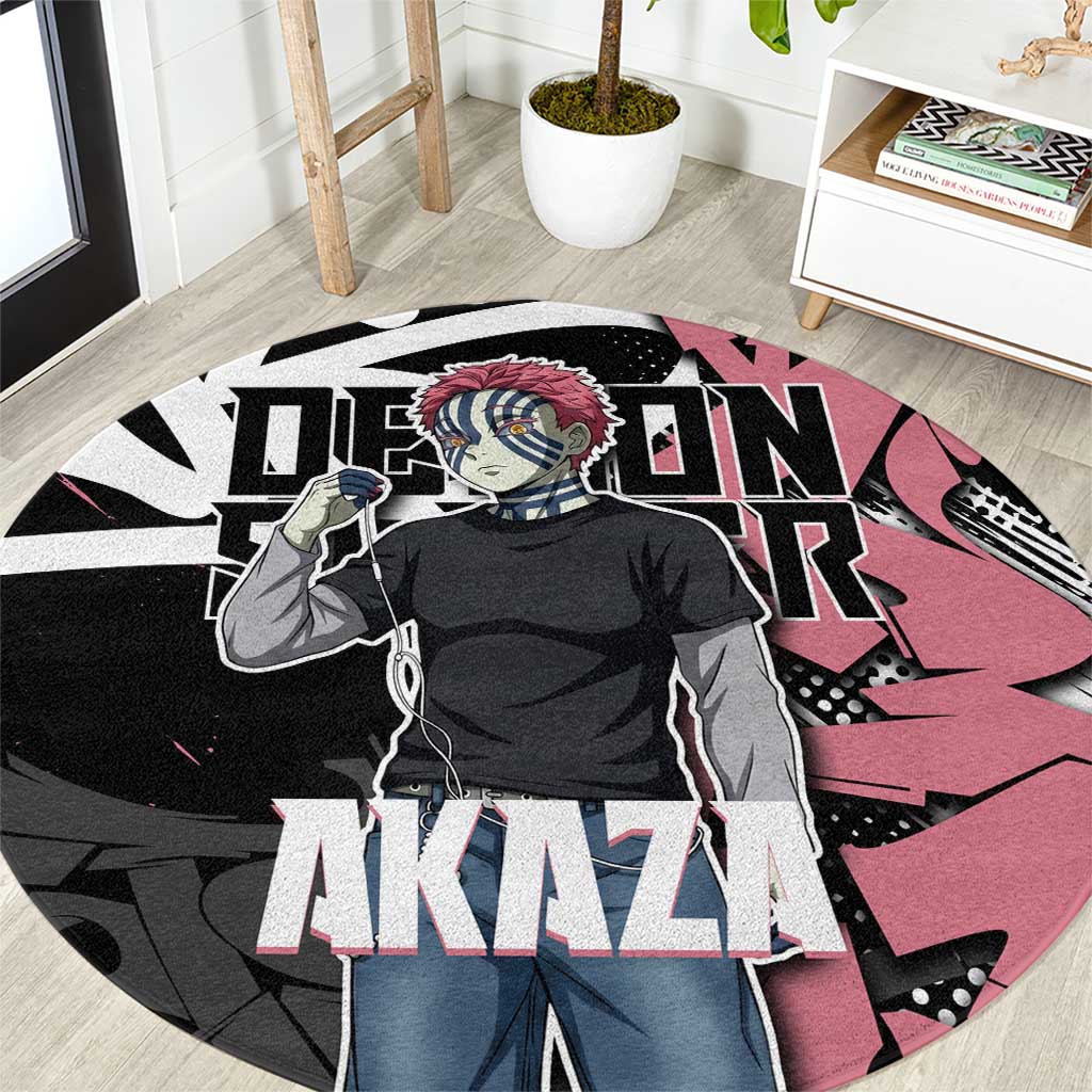 Akaza Demon Slayer Round Carpet Pink & Black Graffiti Anime Graphic