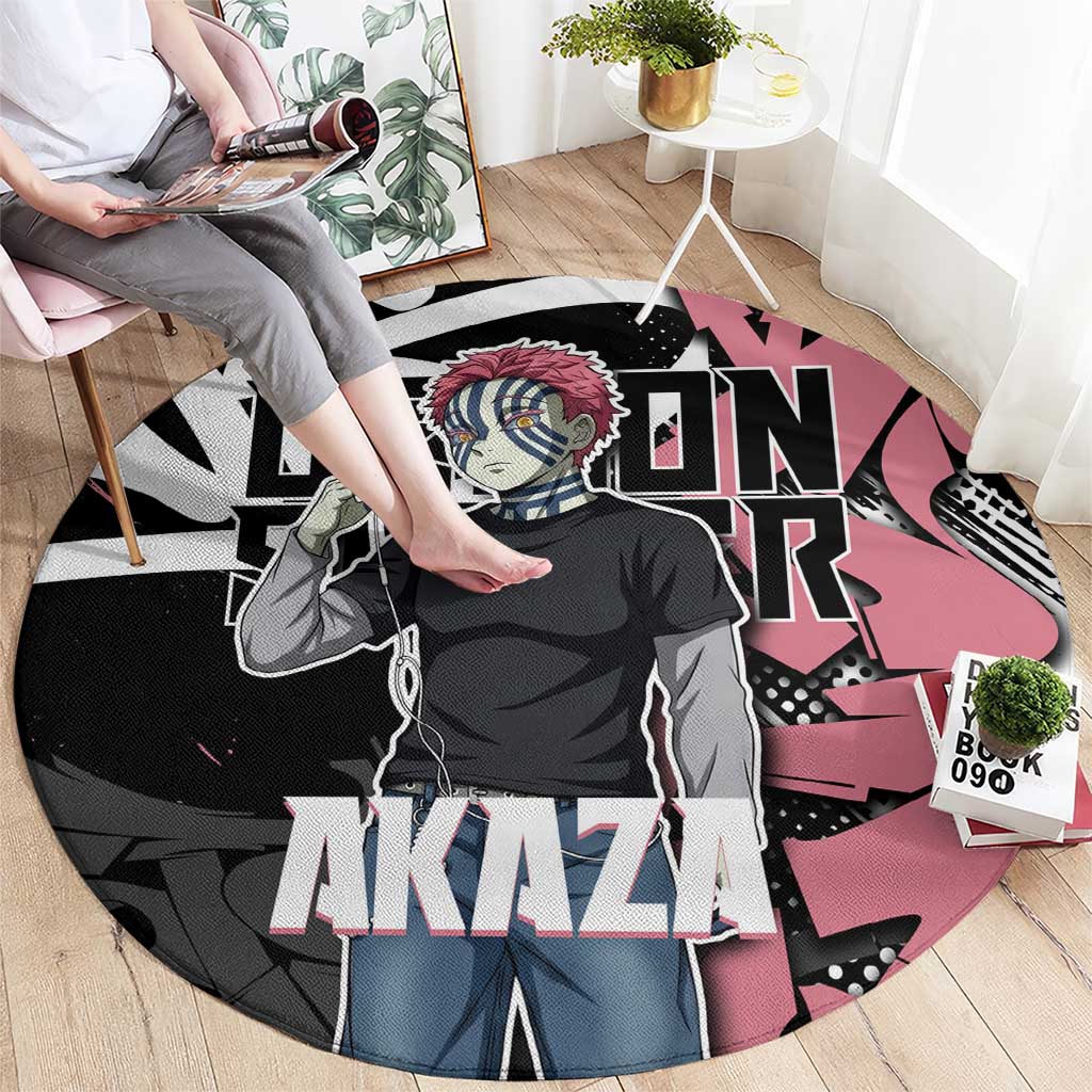 Akaza Demon Slayer Round Carpet Pink & Black Graffiti Anime Graphic