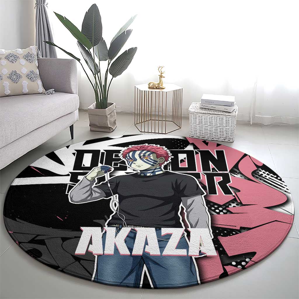 Akaza Demon Slayer Round Carpet Pink & Black Graffiti Anime Graphic