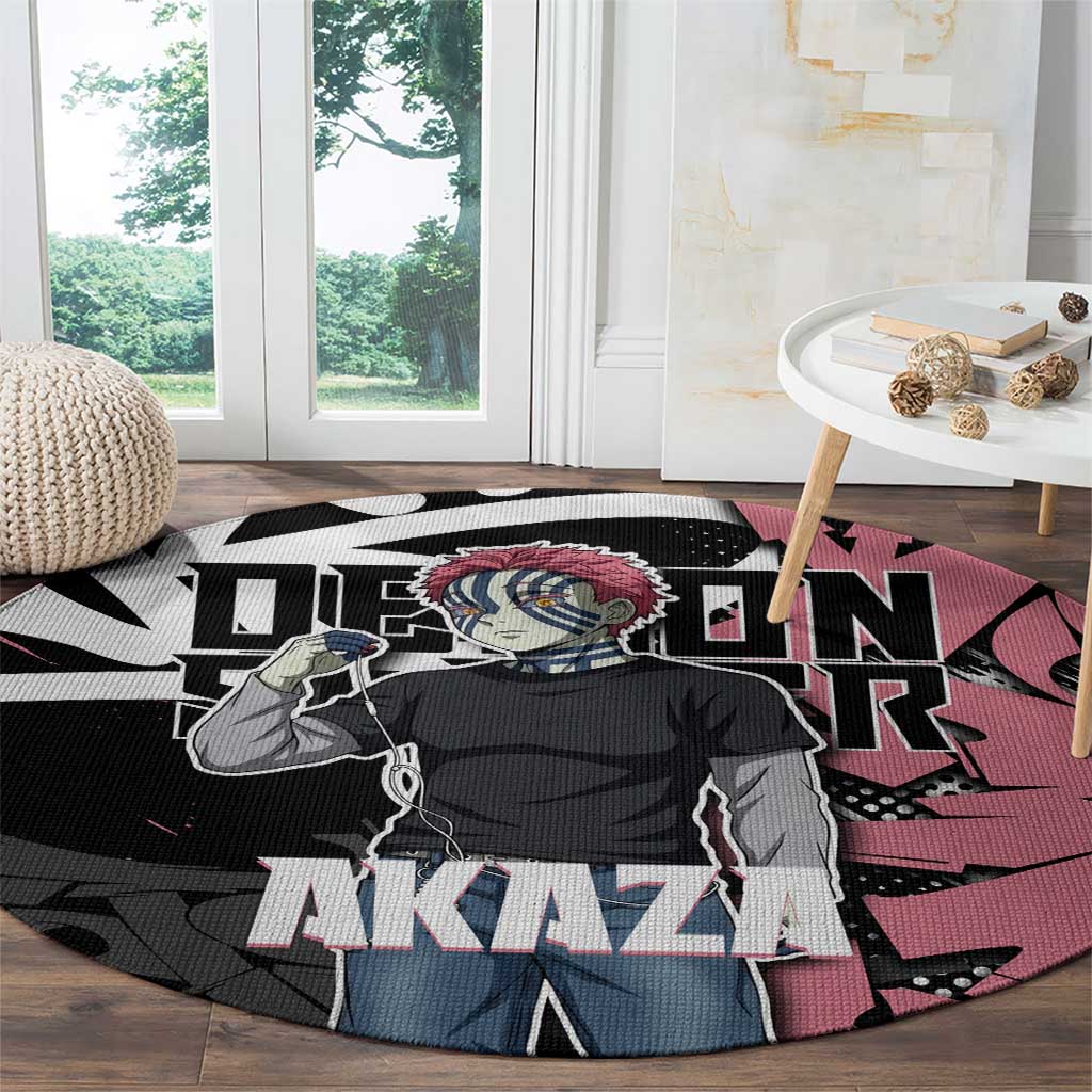 Akaza Demon Slayer Round Carpet Pink & Black Graffiti Anime Graphic