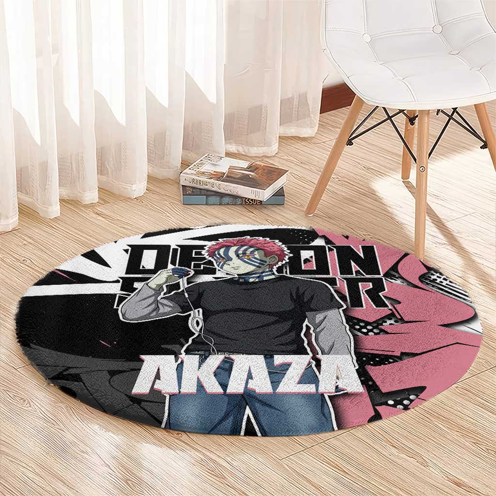 Akaza Demon Slayer Round Carpet Pink & Black Graffiti Anime Graphic
