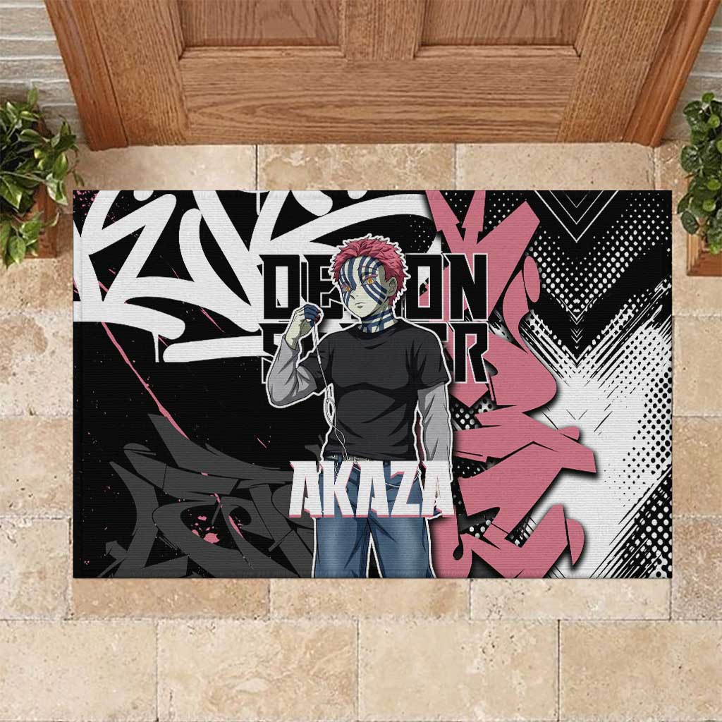 Akaza Demon Slayer Rubber Doormat Pink & Black Graffiti Anime Graphic
