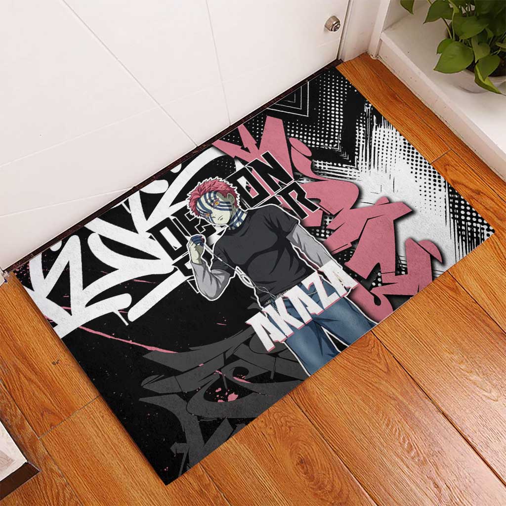 Akaza Demon Slayer Rubber Doormat Pink & Black Graffiti Anime Graphic