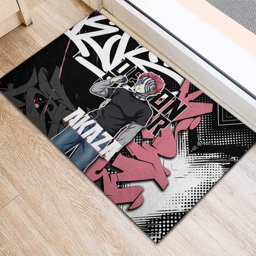 Akaza Demon Slayer Rubber Doormat Pink & Black Graffiti Anime Graphic