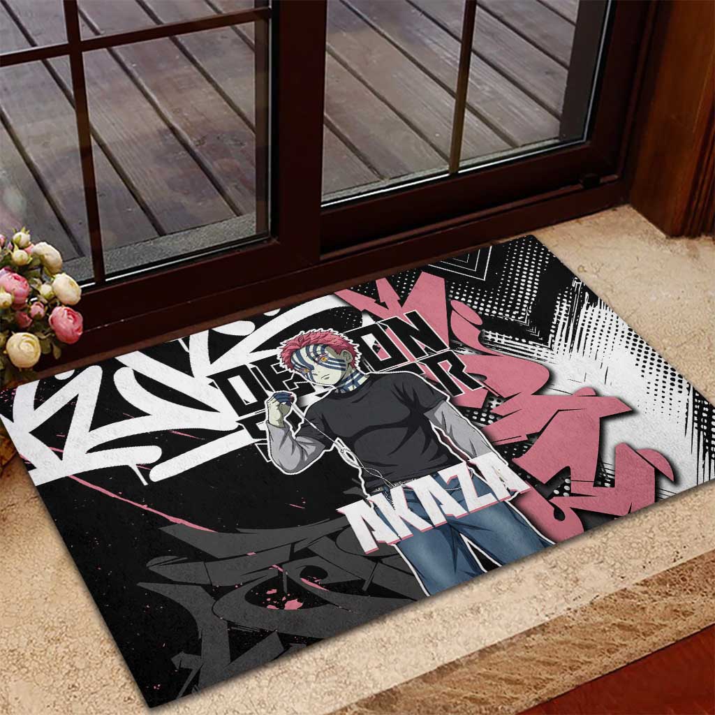 Akaza Demon Slayer Rubber Doormat Pink & Black Graffiti Anime Graphic
