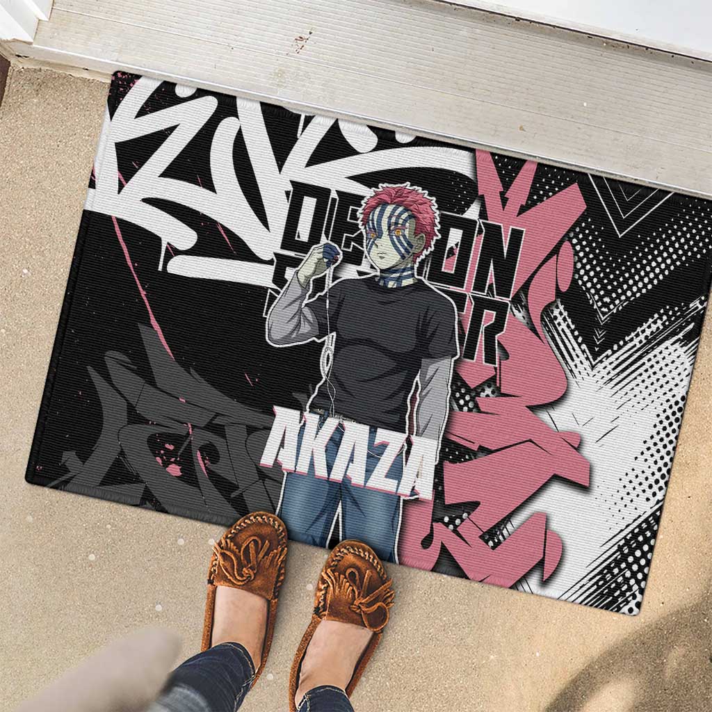 Akaza Demon Slayer Rubber Doormat Pink & Black Graffiti Anime Graphic