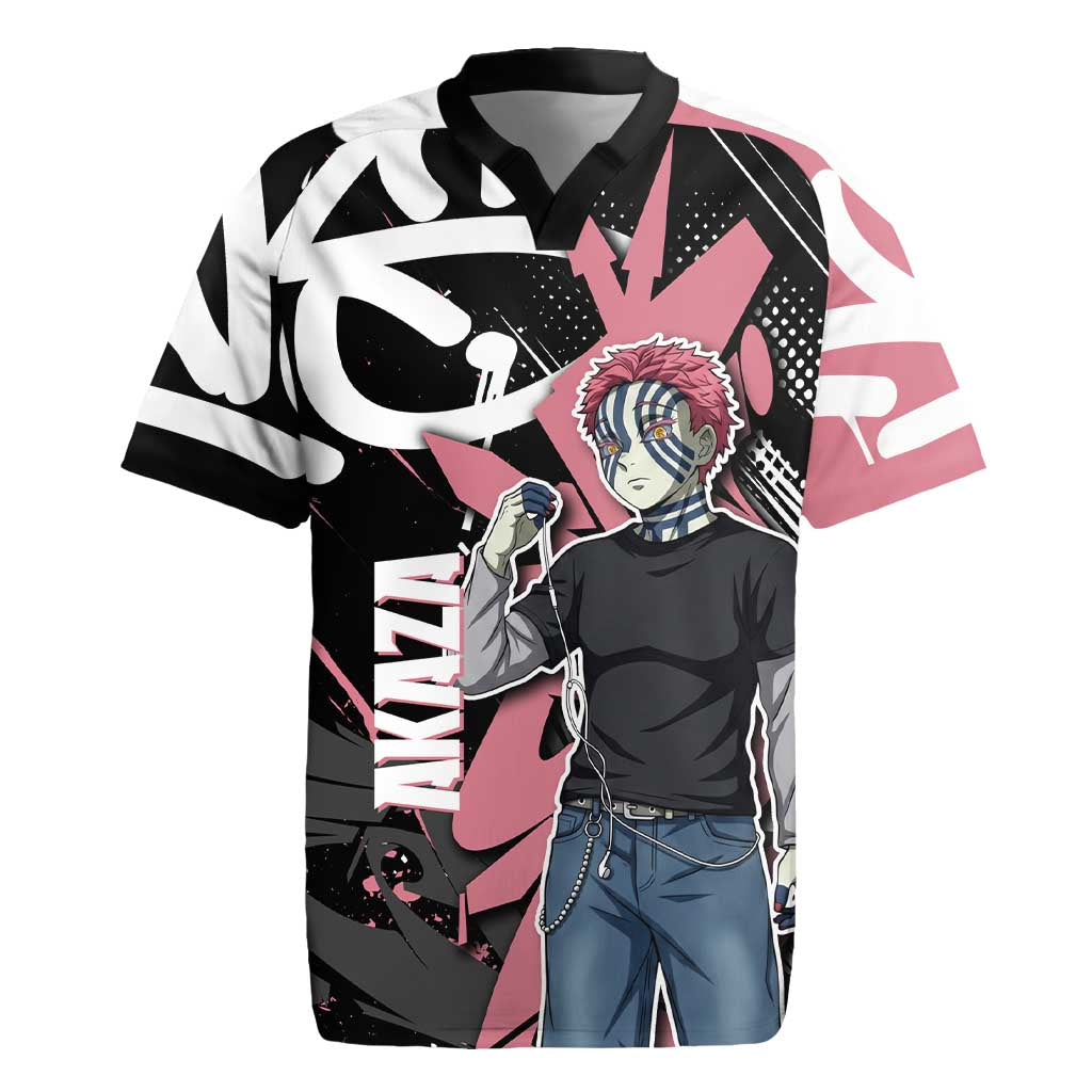 Akaza Demon Slayer Rugby Jersey Pink & Black Graffiti Anime Graphic