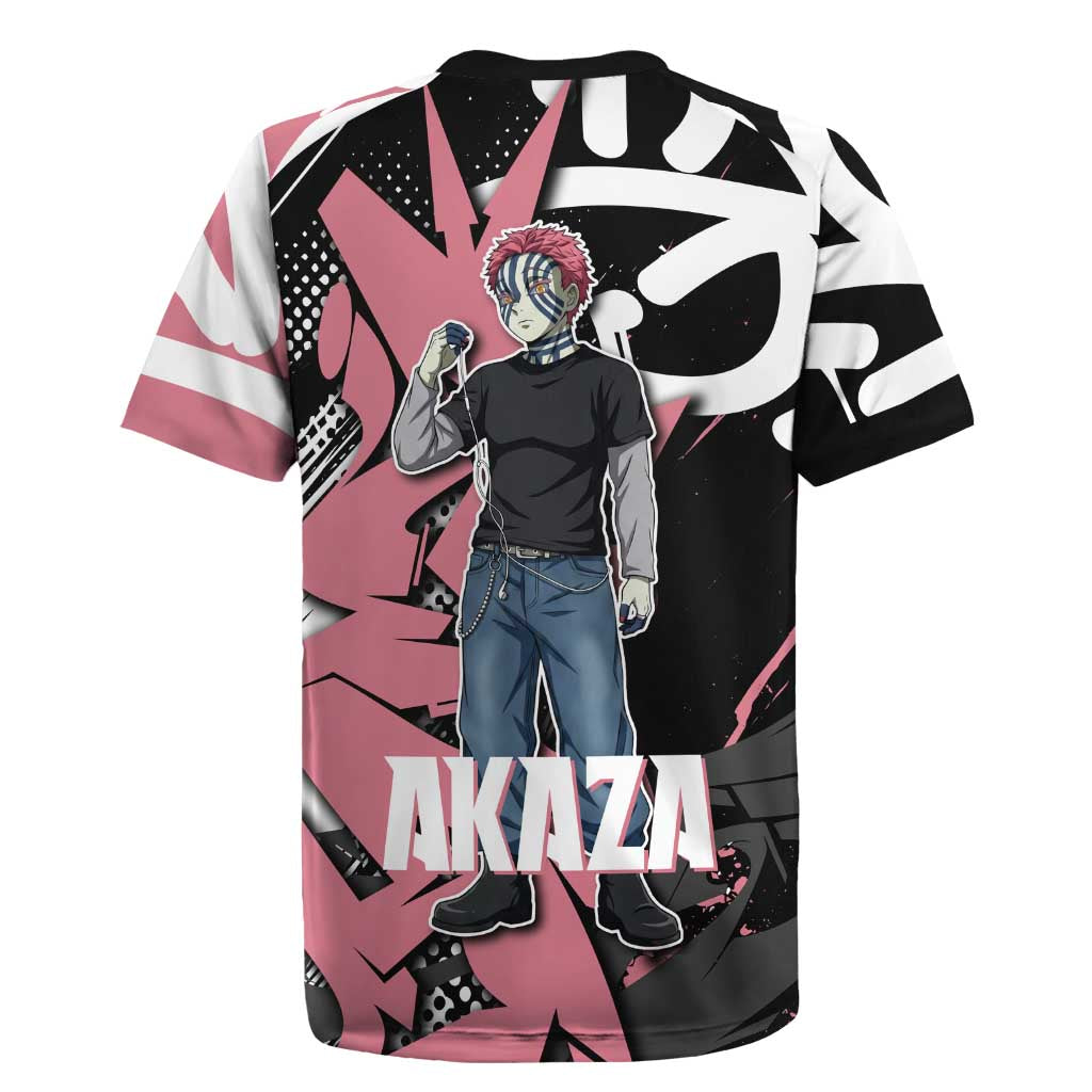 Akaza Demon Slayer Rugby Jersey Pink & Black Graffiti Anime Graphic
