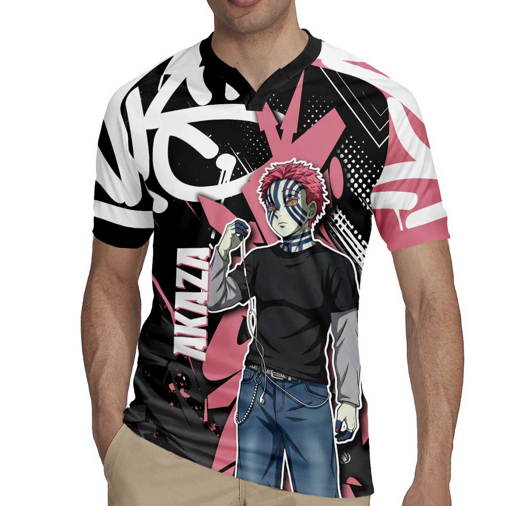 Akaza Demon Slayer Rugby Jersey Pink & Black Graffiti Anime Graphic