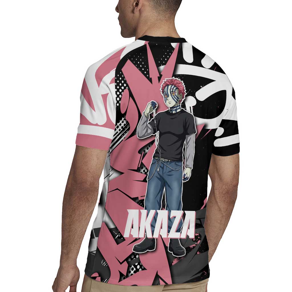 Akaza Demon Slayer Rugby Jersey Pink & Black Graffiti Anime Graphic