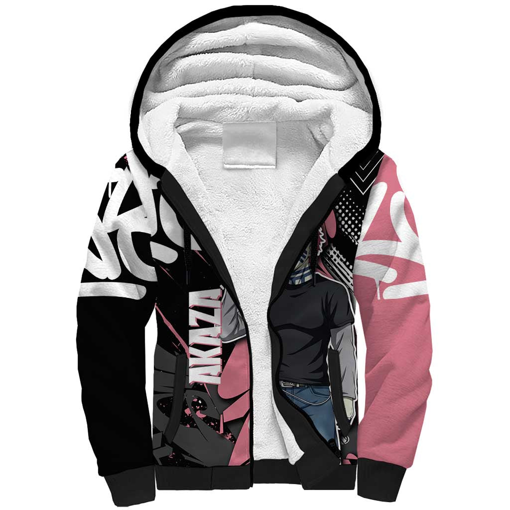 Akaza Demon Slayer Sherpa Hoodie Pink & Black Graffiti Anime Graphic