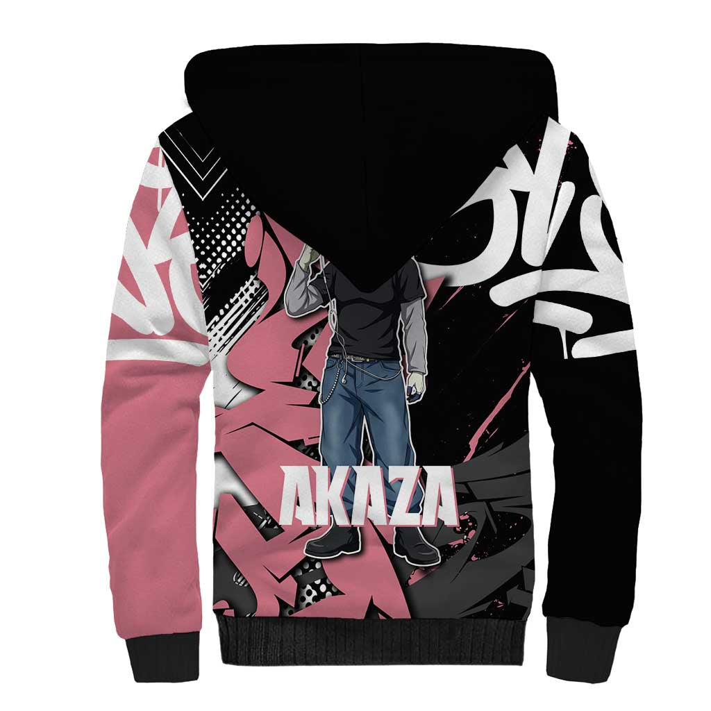 Akaza Demon Slayer Sherpa Hoodie Pink & Black Graffiti Anime Graphic