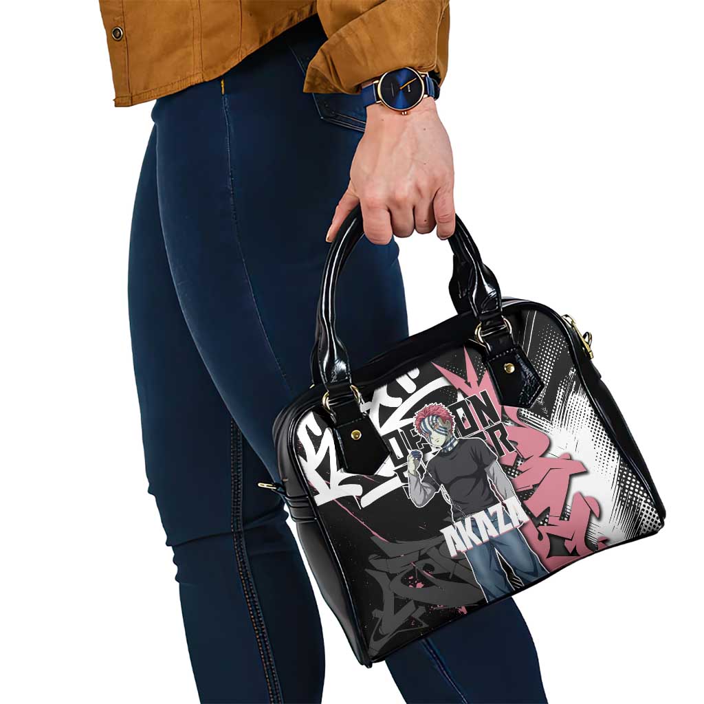 Akaza Demon Slayer Shoulder Handbag Pink & Black Graffiti Anime Graphic