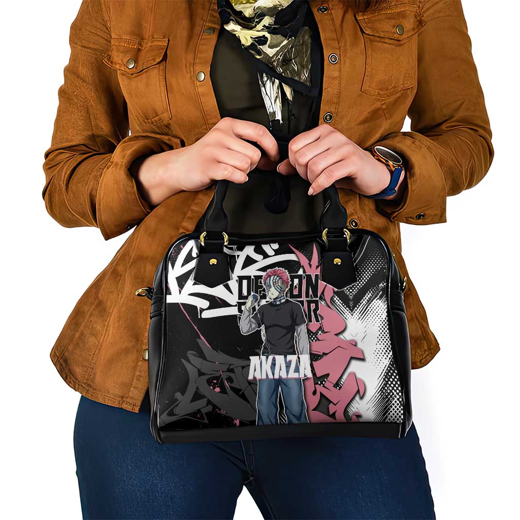 Akaza Demon Slayer Shoulder Handbag Pink & Black Graffiti Anime Graphic