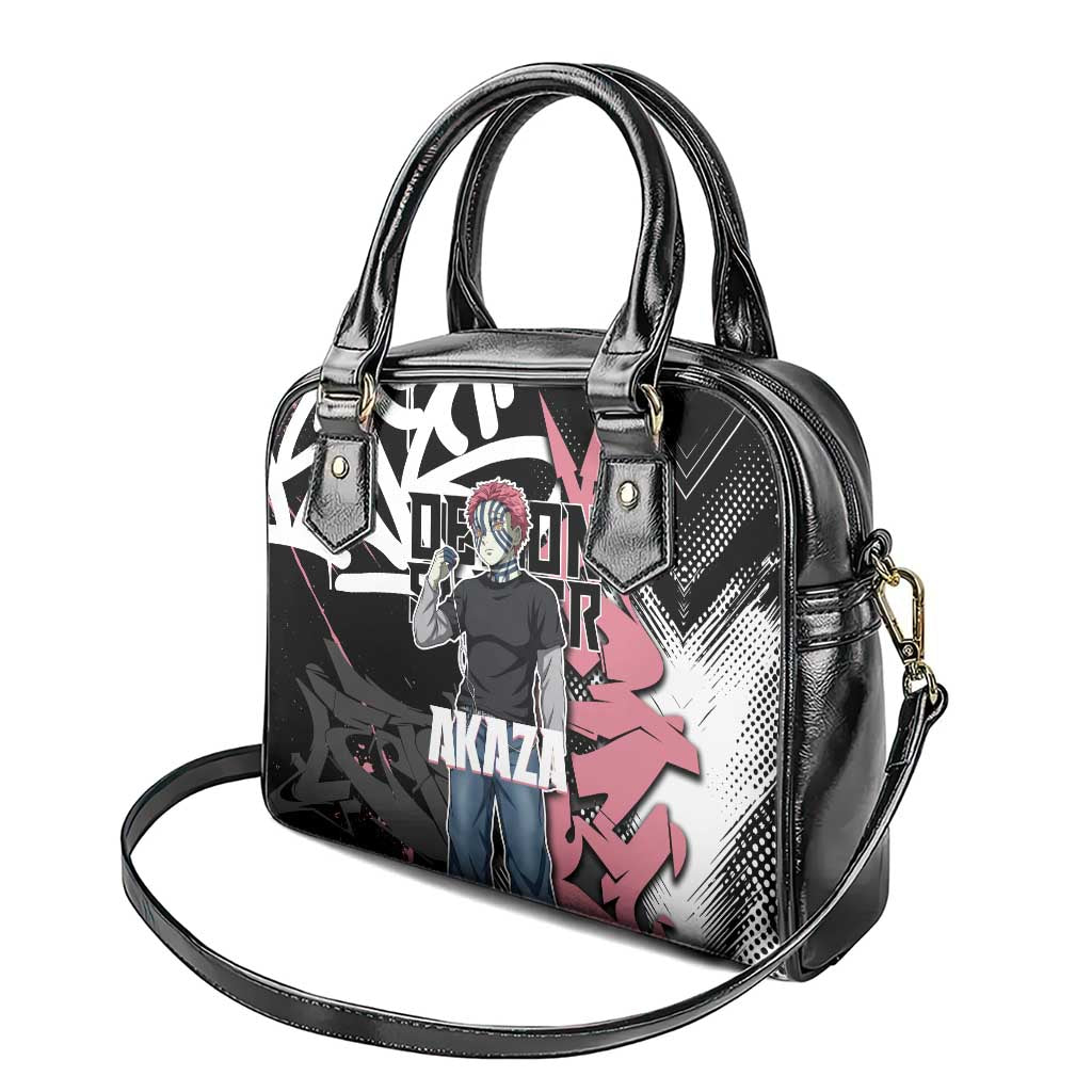 Akaza Demon Slayer Shoulder Handbag Pink & Black Graffiti Anime Graphic