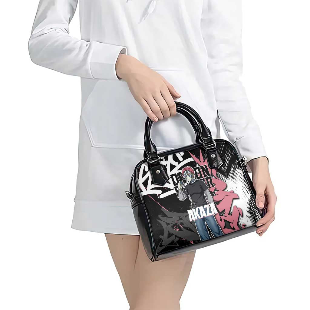 Akaza Demon Slayer Shoulder Handbag Pink & Black Graffiti Anime Graphic