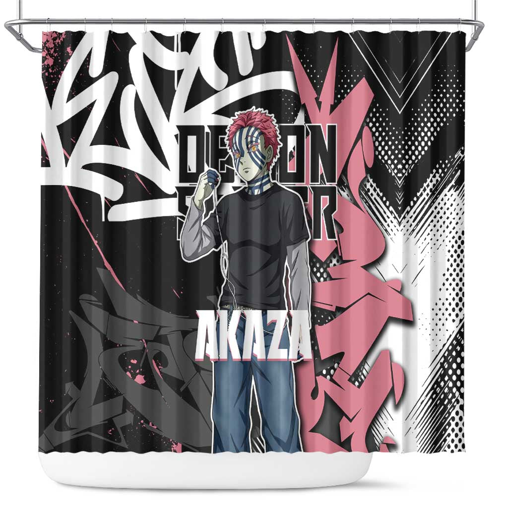 Akaza Demon Slayer Shower Curtain Pink & Black Graffiti Anime Graphic