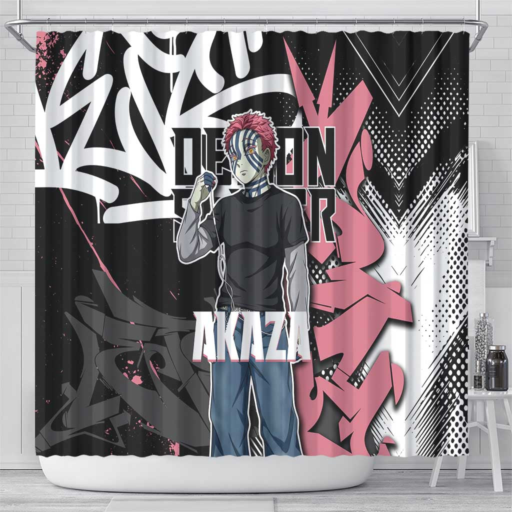 Akaza Demon Slayer Shower Curtain Pink & Black Graffiti Anime Graphic