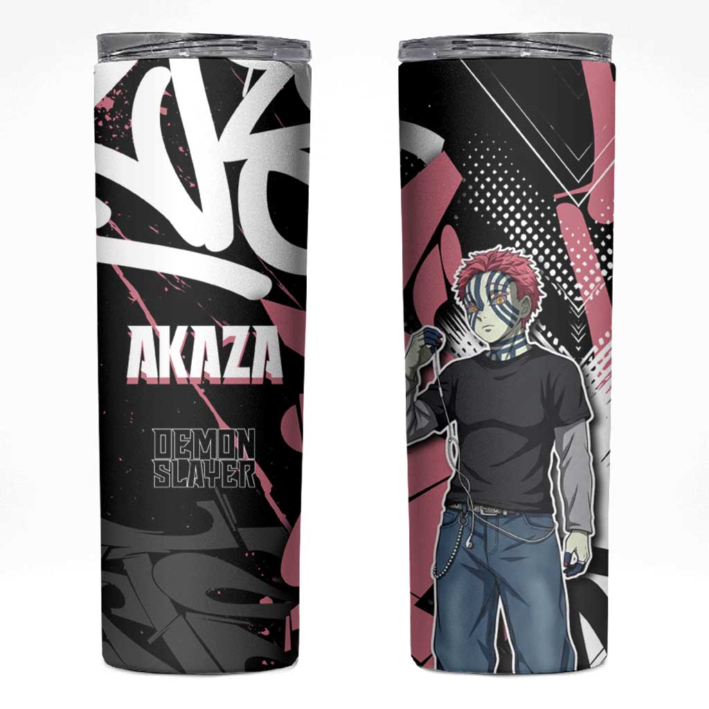 Akaza Demon Slayer Skinny Tumbler Pink & Black Graffiti Anime Graphic