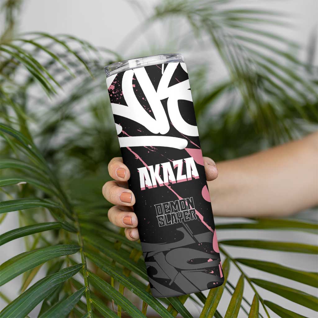 Akaza Demon Slayer Skinny Tumbler Pink & Black Graffiti Anime Graphic