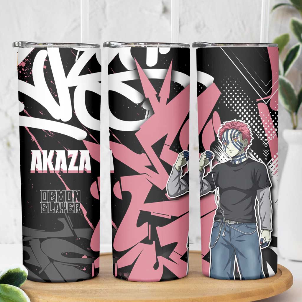 Akaza Demon Slayer Skinny Tumbler Pink & Black Graffiti Anime Graphic