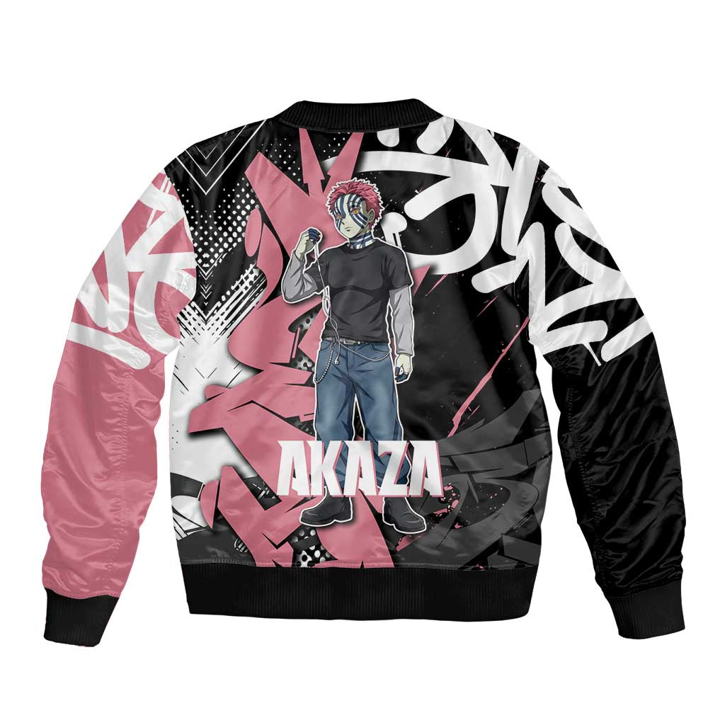 Akaza Demon Slayer Sleeve Zip Bomber Jacket Pink & Black Graffiti Anime Graphic