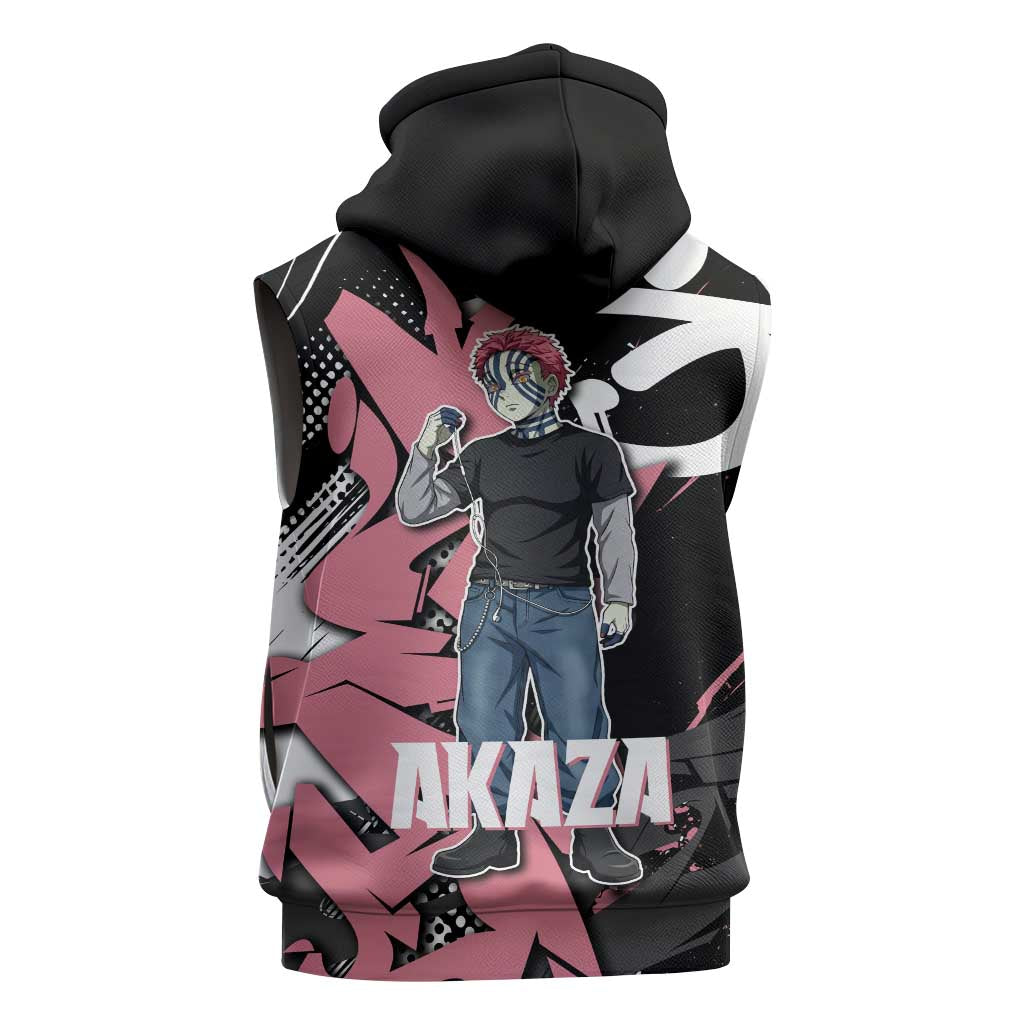 Akaza Demon Slayer Sleeveless Hoodie Pink & Black Graffiti Anime Graphic