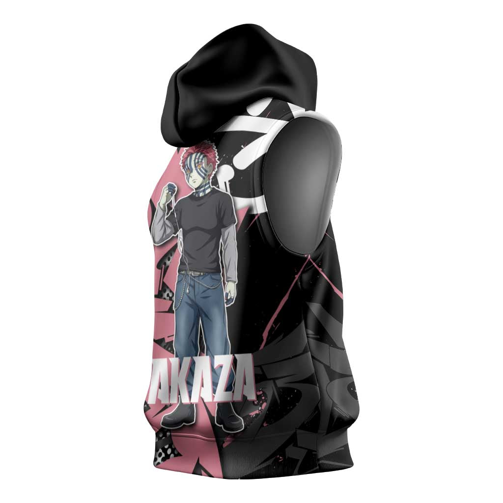 Akaza Demon Slayer Sleeveless Hoodie Pink & Black Graffiti Anime Graphic